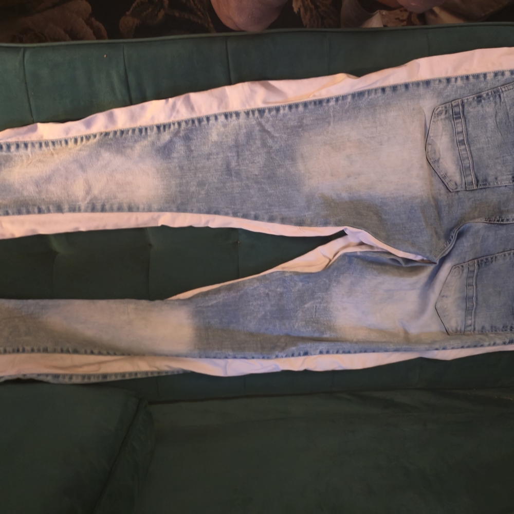 Light Blue With Wht Side Strip Distressed Stretch Jeans - Picture 2 of 4